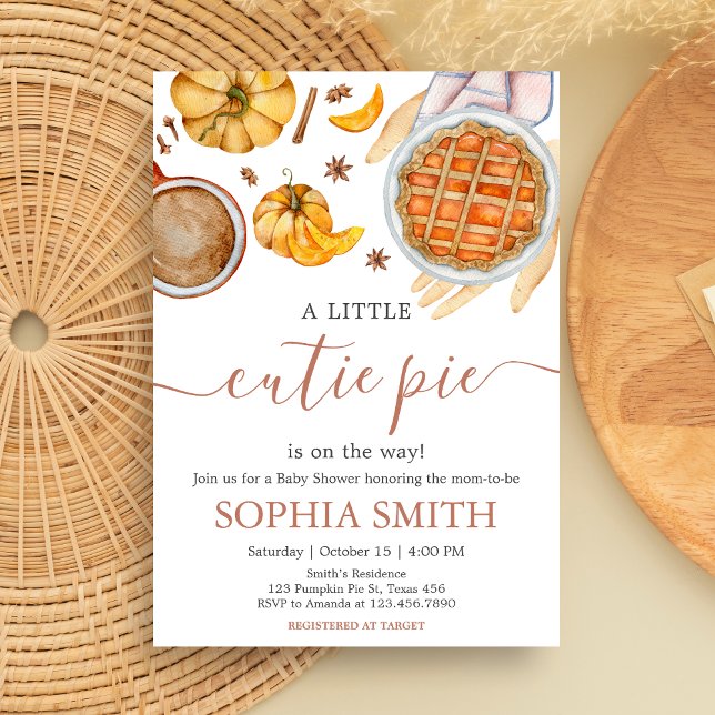Convites Pequeno Chá de fraldas de tarte (Pumpkin Cutie Pie Fall Baby Shower Invitation)