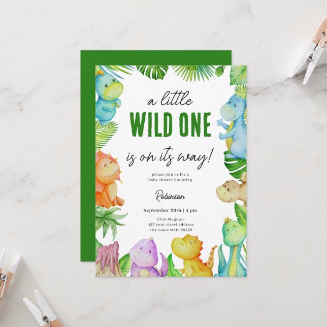 Convites Pequeno Chá de fraldas Dino Bonito (Frente/Verso In Situ)