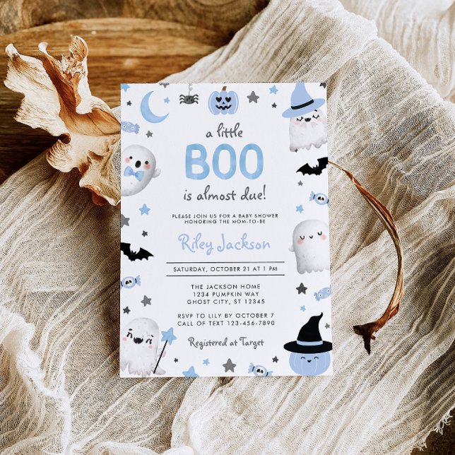 Convites Pequeno Chá de fraldas do Boo Halloween Blue Ghost (Criador carregado)
