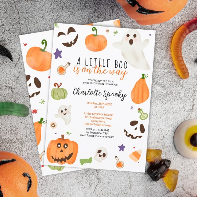 Convites Pequeno chá de fraldas do Halloween neutro e bonit (Cute neutral Halloween little boo baby shower Invitation)