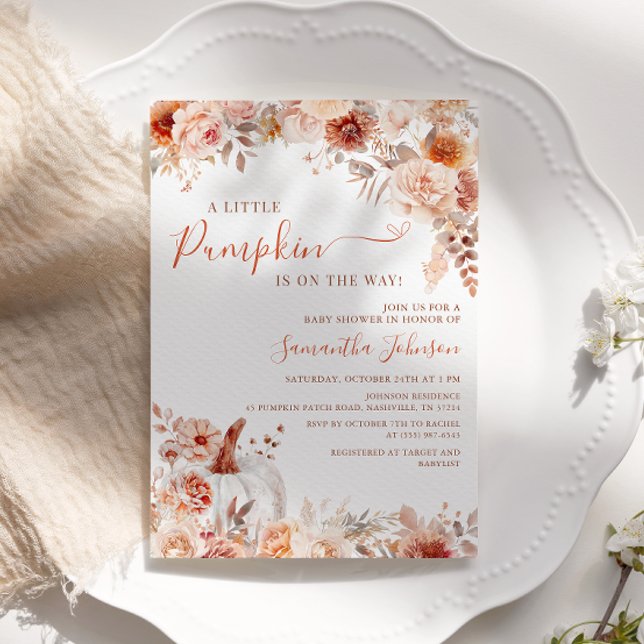 Convites Pequeno Chá de fraldas Floral de Abóbora (Criador carregado)