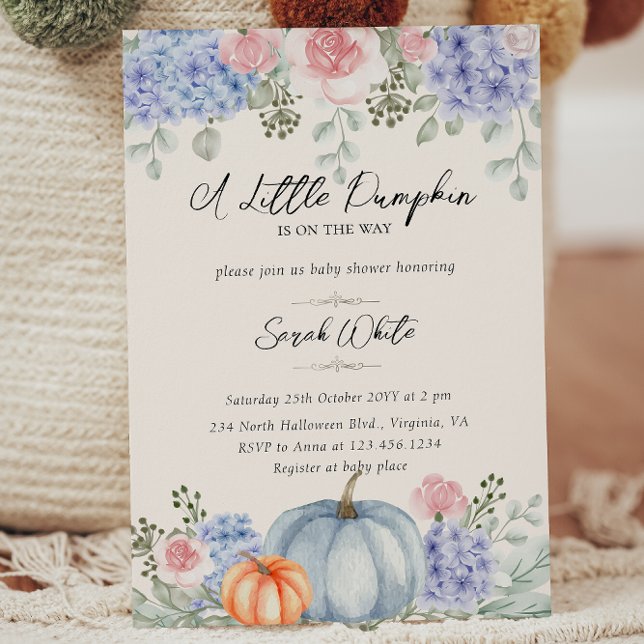 Convites Pequeno Chá de fraldas Floral de Abóbora no Hallow (Little Floral Pumpkin Halloween Fall Baby Shower Invitation)