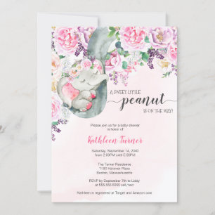 Convites Pequeno Chá de fraldas Floral de Elefante Dormindo