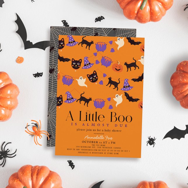 Convites Pequeno Chá de fraldas Laranja Boo Halloween (Criador carregado)