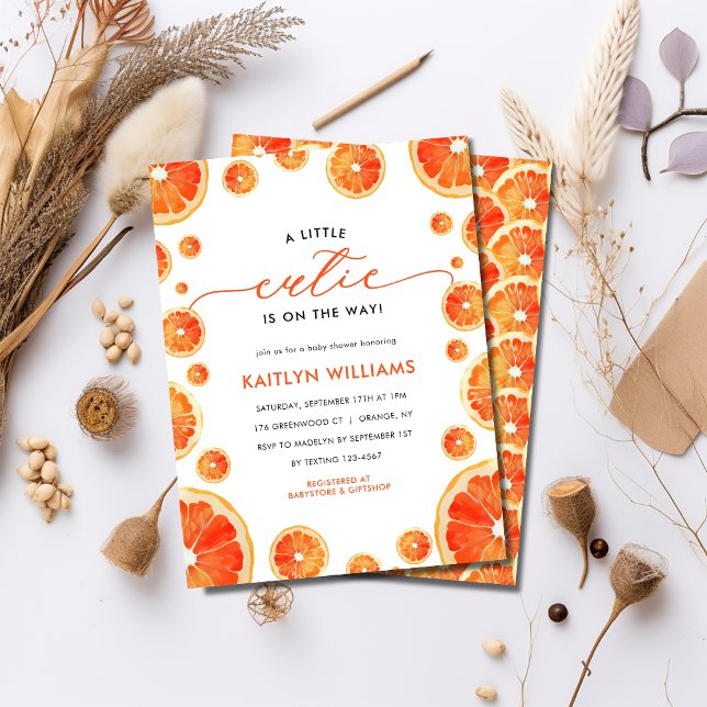 Convites Pequeno Chá de fraldas Moderno de Citrinos Laranja (Criador carregado)