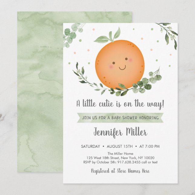 Convites Pequeno Chá de fraldas neutro Cutie Greenery (Frente/Verso)