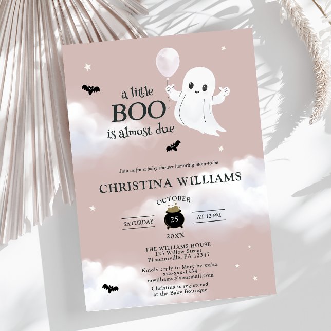 Convites Pequeno Chá de fraldas Pink Fantasma do Boo Hallow (Criador carregado)