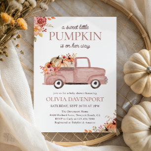 Convites Pequeno Chá de fraldas Pumpkin Pink Truck Fall Gir