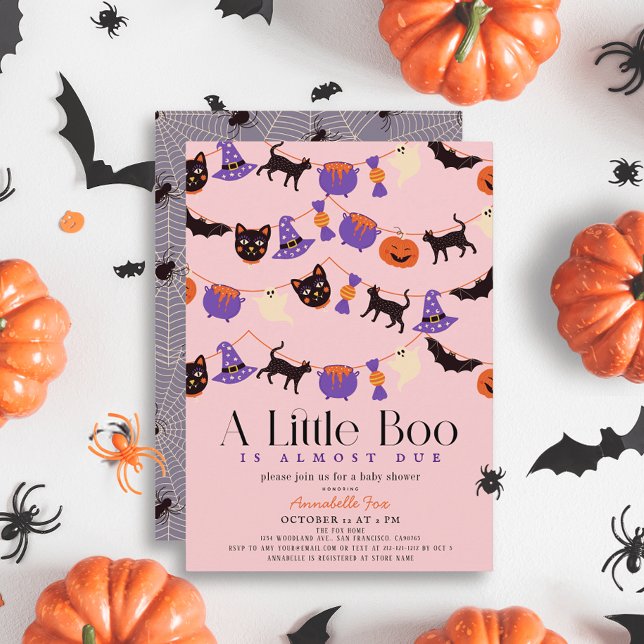 Convites Pequeno Chá de fraldas Rosa Boo Halloween Garlands (Criador carregado)