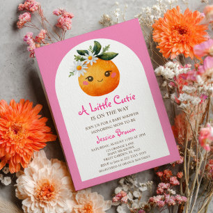 Convites Pequeno Chá de fraldas Rosa de Citrus Laranja-Cuti