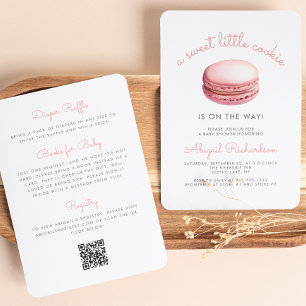 Convites Pequeno Chá de fraldas rosa de código QR Macaron