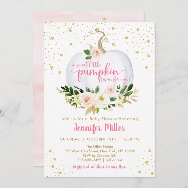 Convites Pequeno Chá de fraldas Rosa-Rosa (Frente/Verso)