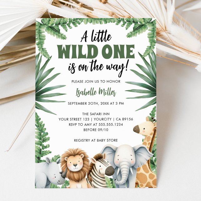 Convites Pequeno Chá de fraldas Safari Animal Selvagem (Little Wild One Safari Animals Boy Baby Shower Invitation)