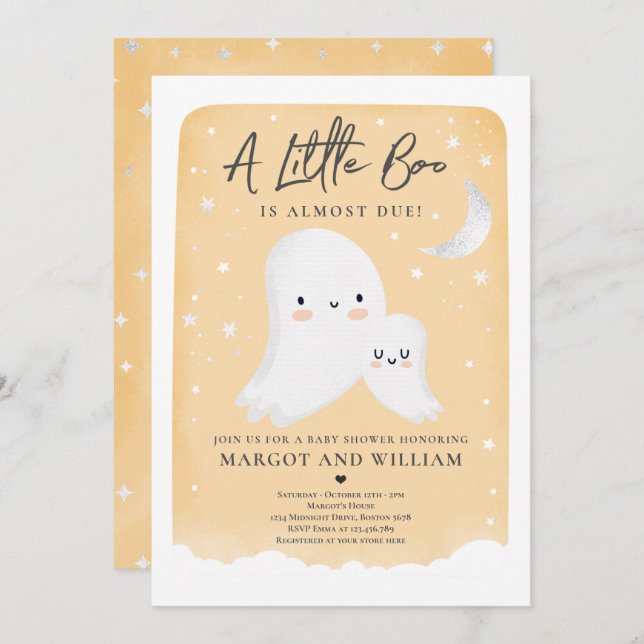 Convites Pequeno Chá de Halloween Ghost Chá de fraldas Inv (Frente/Verso)