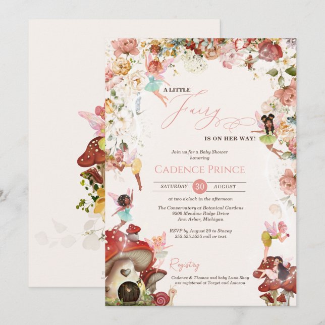 Convites Pequeno Chá de Sangue de Jardim de Fada (Frente/Verso)