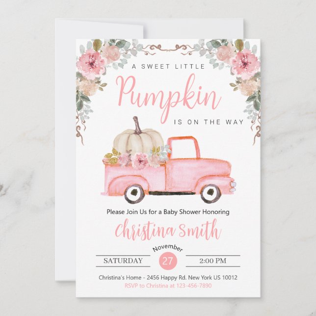 Convites Pequeno Chá Russo de Carro-Pumpkin Rosa (Frente)