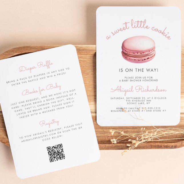 Convites Pequeno Código QR de Macaron Cookie Rosa Festa de  (Criador carregado)