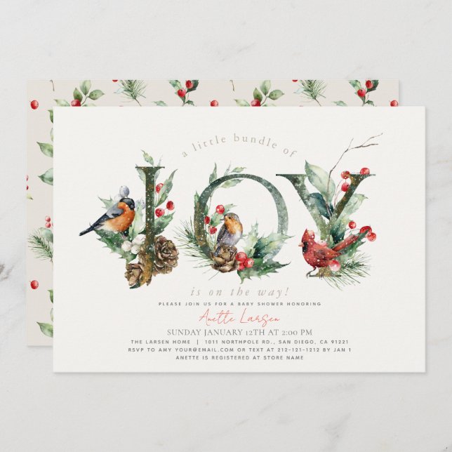 Convites Pequeno conjunto de aves alegres beige Chá de fral (Frente/Verso)