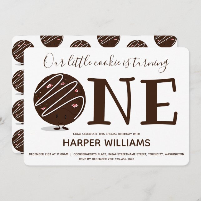 Convites Pequeno Cookie Transformando Um Primeiro Aniversár (Frente/Verso)