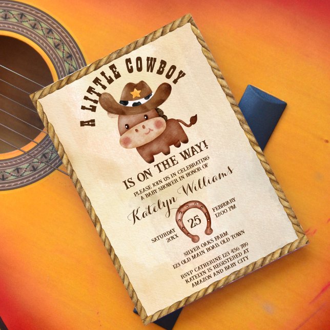 Convites Pequeno cowboy cavalo bebê giro em chá de fraldas  (Criador carregado)