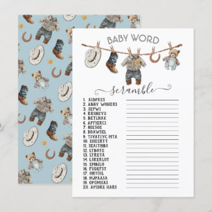 Convites Pequeno Cowboy Clothesline Baby Word Scramble
