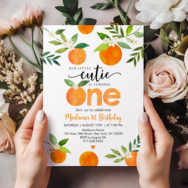 Convites Pequeno Cutie Greenery Floral Primeiro Aniversário (Criador carregado)