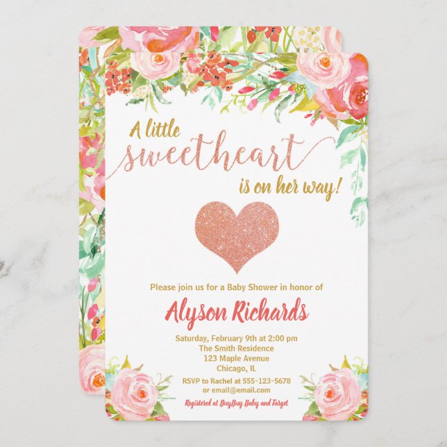 Convites Pequeno Dia de os namorados chá de fraldas (Frente/Verso)