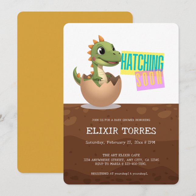 Convites Pequeno Dinossauro Nasce em Breve (Frente/Verso)