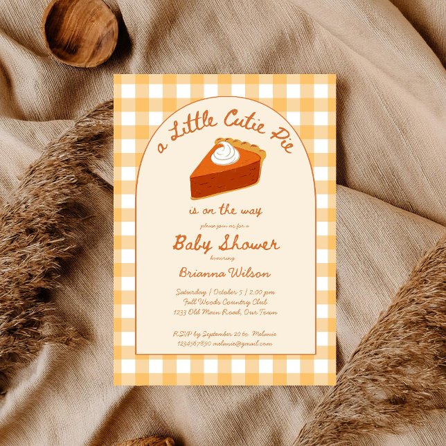 Convites Pequeno doce torta de abóbora de gingham baby show (Little cutie pumpkin pie gingham baby shower invitation)