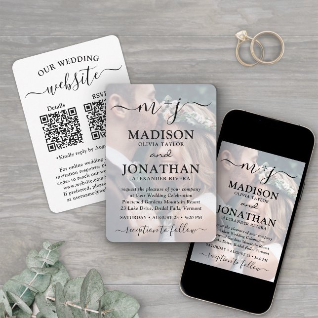 Convites Pequeno e Estiloso QR Code de Foto de Casamento Tu (Criador carregado)
