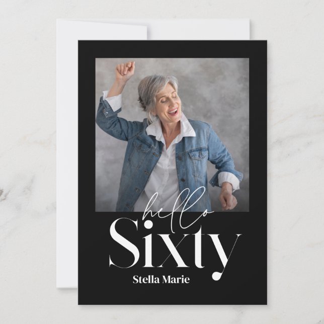 Convites Pequeno e simples aniversário de 60 anos preto e b (Frente)