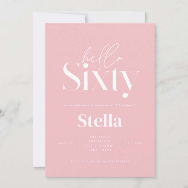 Convites Pequeno e simples aniversário de 60 anos preto e b (Frente)