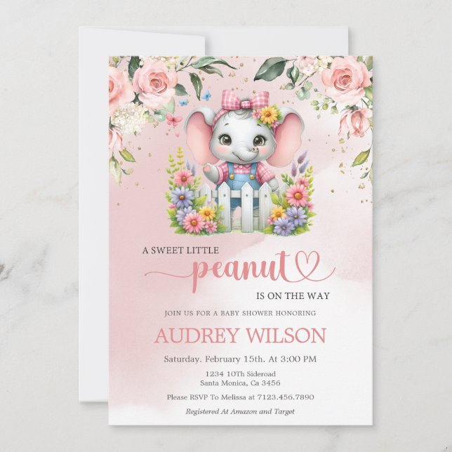 Convites Pequeno Elefante Rosa-Rosa (Frente)