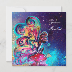 Convites PEQUENO ELF DE COGUMELOS, rosa amarelo azul brilho