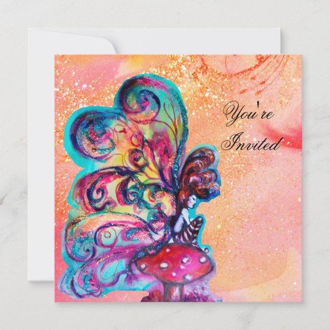 Convites PEQUENO ELF DE COGUMELOS , rosa amarelo brilho dou (Frente)