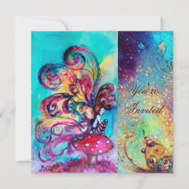 Convites PEQUENO ELF DE COGUMELOS, rosa verde azul brilho