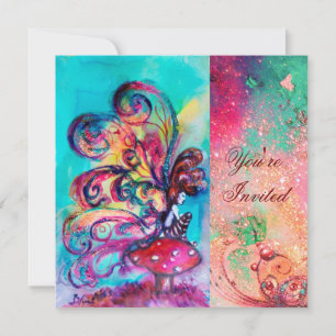 Convites PEQUENO ELF DOS COGUMELOS, brilho azul-rosa azul