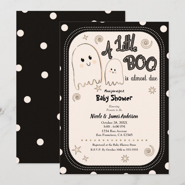 Convites Pequeno Fantasma Caprichoso BOO Chá de Bebê de Hal (Frente/Verso)