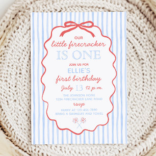 Convites Pequeno Firecracker 4 de julho de primeiro anivers