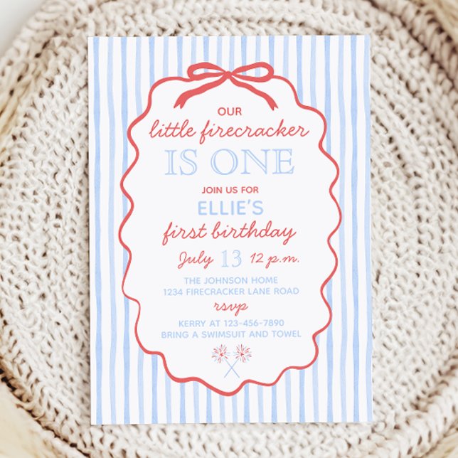 Convites Pequeno Firecracker 4 de julho de primeiro anivers (Criador carregado)