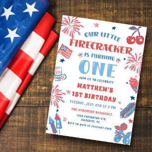 Convites Pequeno Firecracker 4 de julho de primeiro anivers