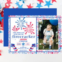 Pequeno Firecracker Red White Foto Azul Aniversári
