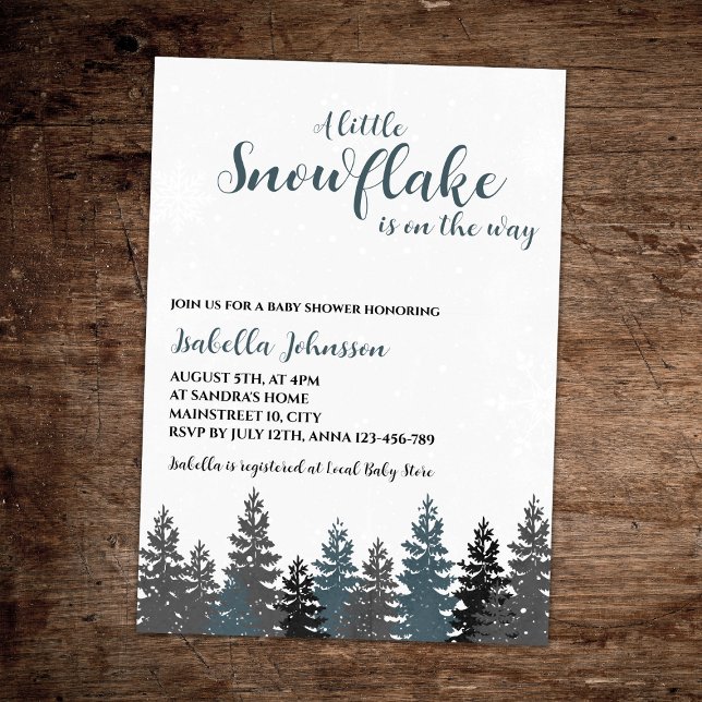 Convites Pequeno floco de neve Chá de fraldas da Terra Mara (little snowflake on the way winter wonderland  baby shower invitation gender neutral)