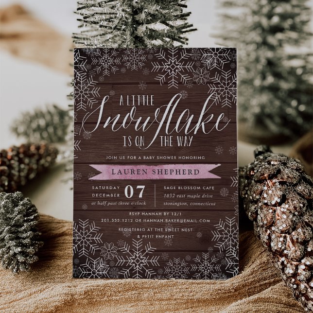 Convites Pequeno Floco de Neve Chá de fraldas de Madeira Ro (Criador carregado)