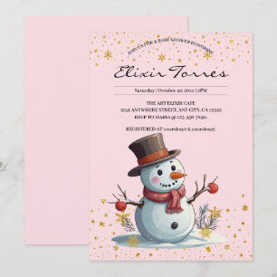 Convites Pequeno Floco de Neve Rosa e Dourado Chá de fralda