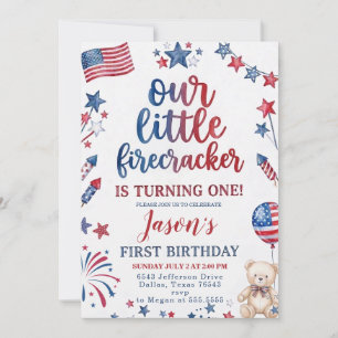 Convites Pequeno Fogos de Artifício 4 de Julho 1º Aniversár