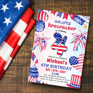 Convites Pequeno Fogos de Artifício 4 de Julho Festa de Ani