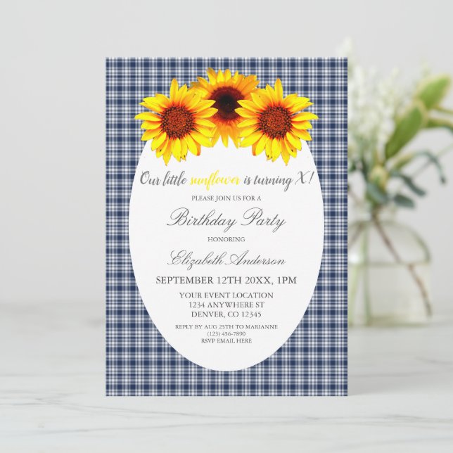 Convites Pequeno Girassol Aniversário (Em pé/Frente)