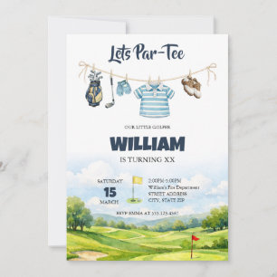 Convites Pequeno Golfista Par-Tee Aquarela Aniversário de G
