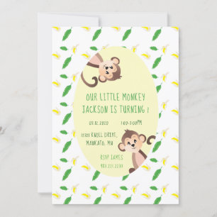 Convites Pequeno Macaco Primeiro Aniversário Banana Pega V